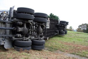 Truck tilted to side after truck accident in Palmdale, CA