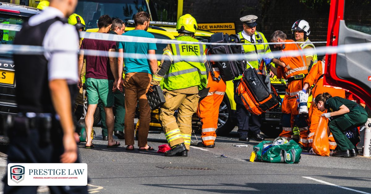 Two drivers argue beside their damaged cars after an accident