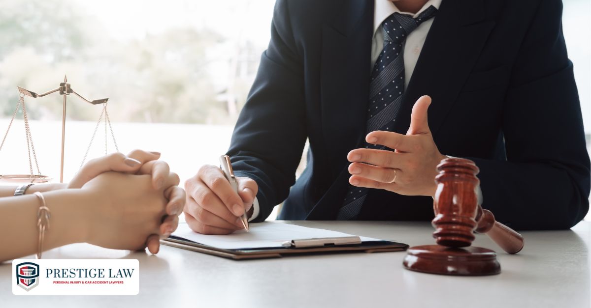 Attorney meeting with a client in an office