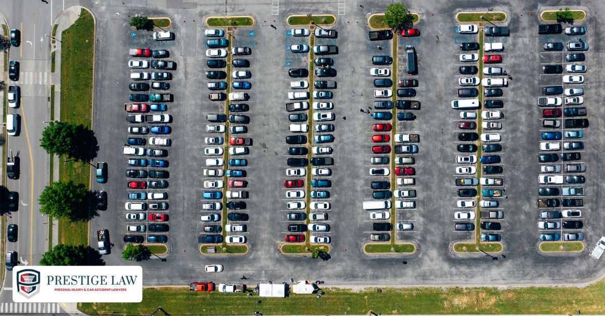 Safe parking lot at night with cars and vans parked in marked spaces