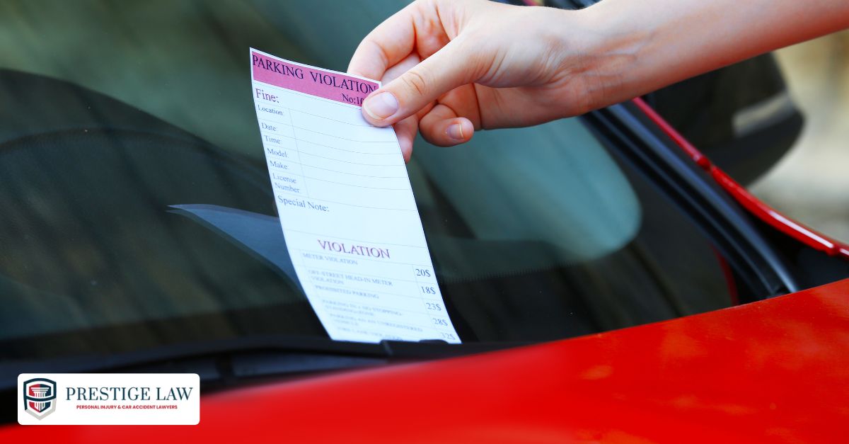 A window tint violation ticket on a car windshield
