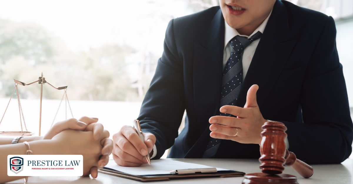 A person in court holding legal papers looks frustrated as they face a defendant with no money, symbolized by a crossed-out dollar sign.