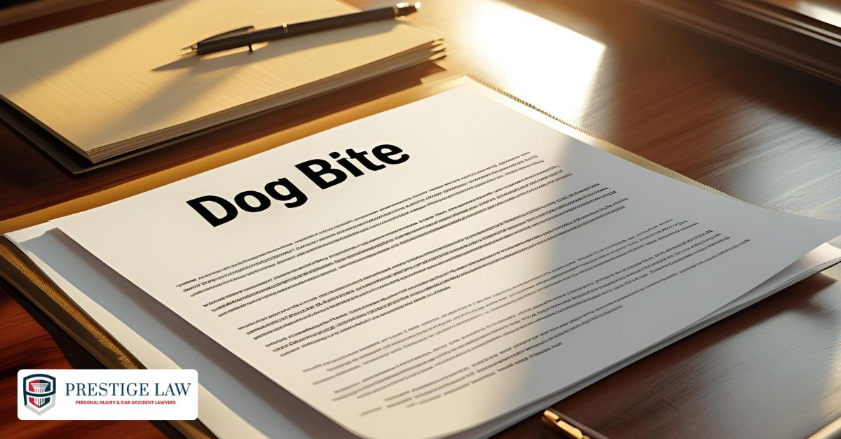 Legal document outlining dog bite on a lawyer’s desk