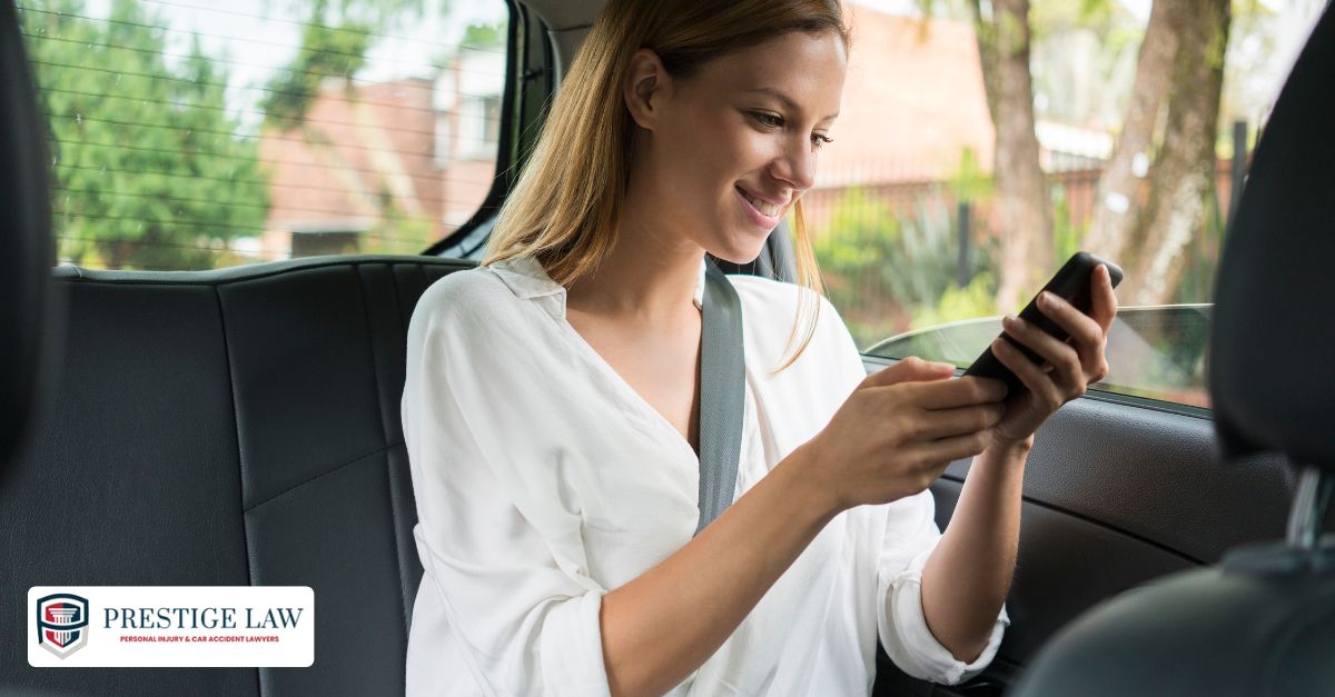 Uber app showing "Share My Trip" feature with live ride tracking and contact sharing options.