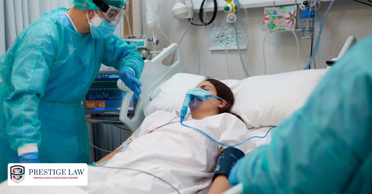 Unconscious patient on life support with a flat EEG line, symbolizing brain death