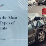 Illustration showing common types of car accidents, including rear-end collisions, side-impact crashes, head-on collisions, and multi-vehicle accidents on a roadway.